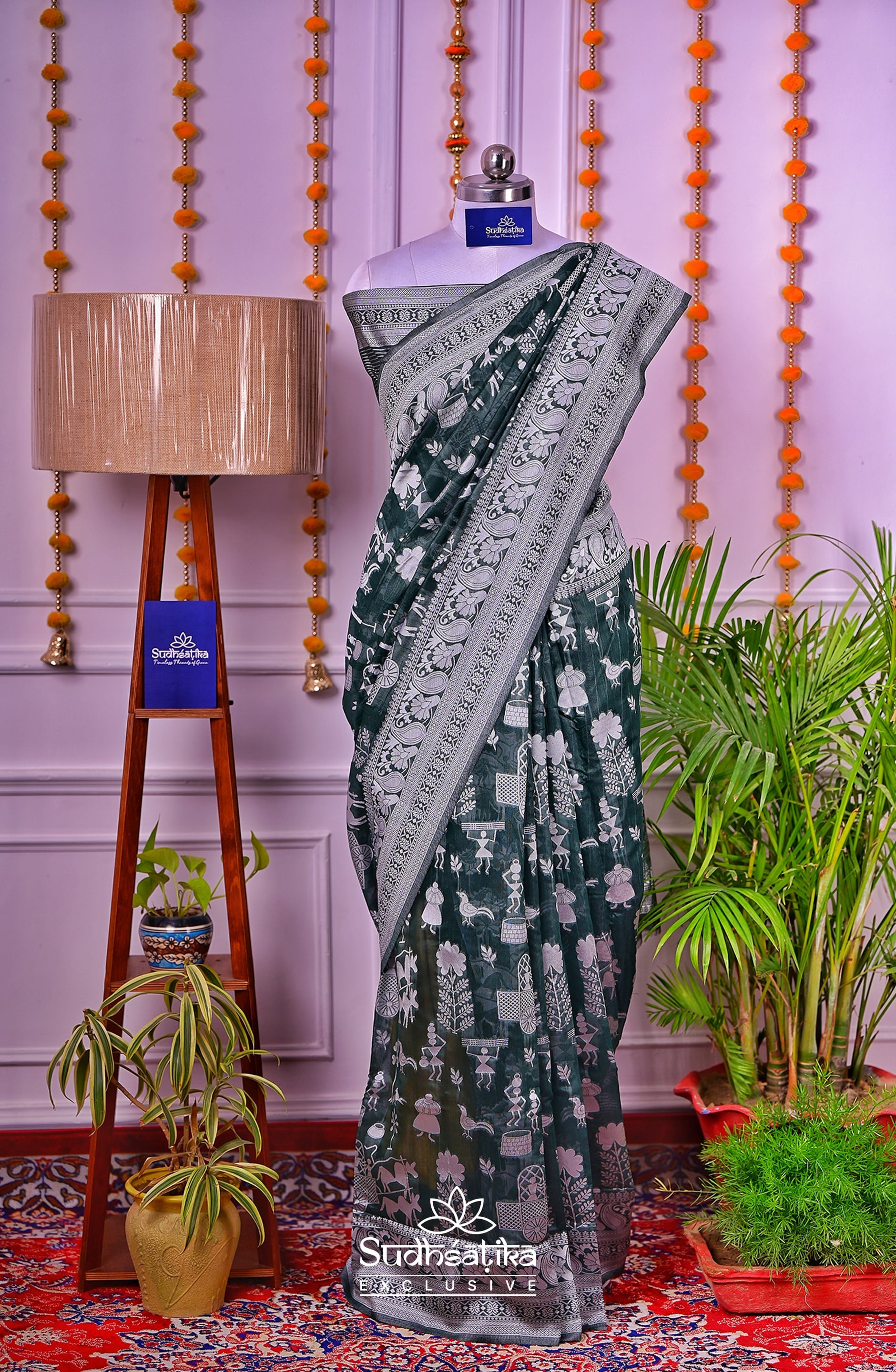 Olive Green Cotton Saree Lightweight