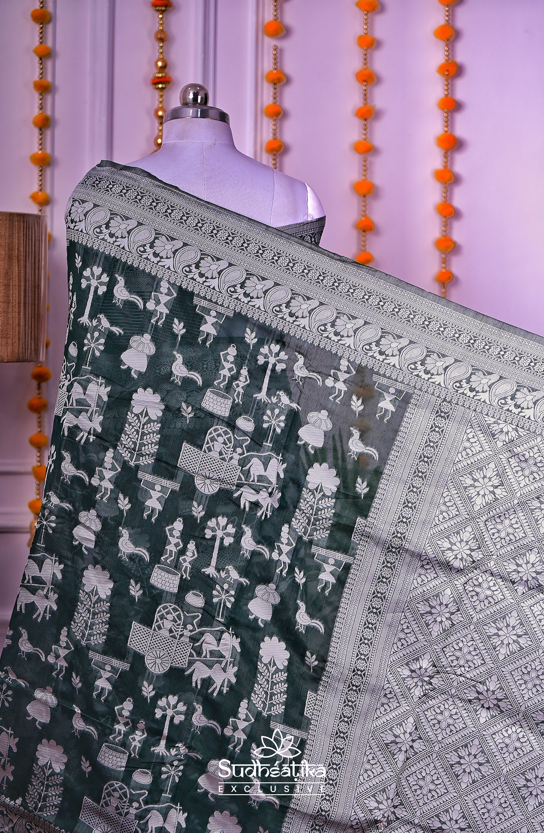 Olive Green Cotton Saree Lightweight