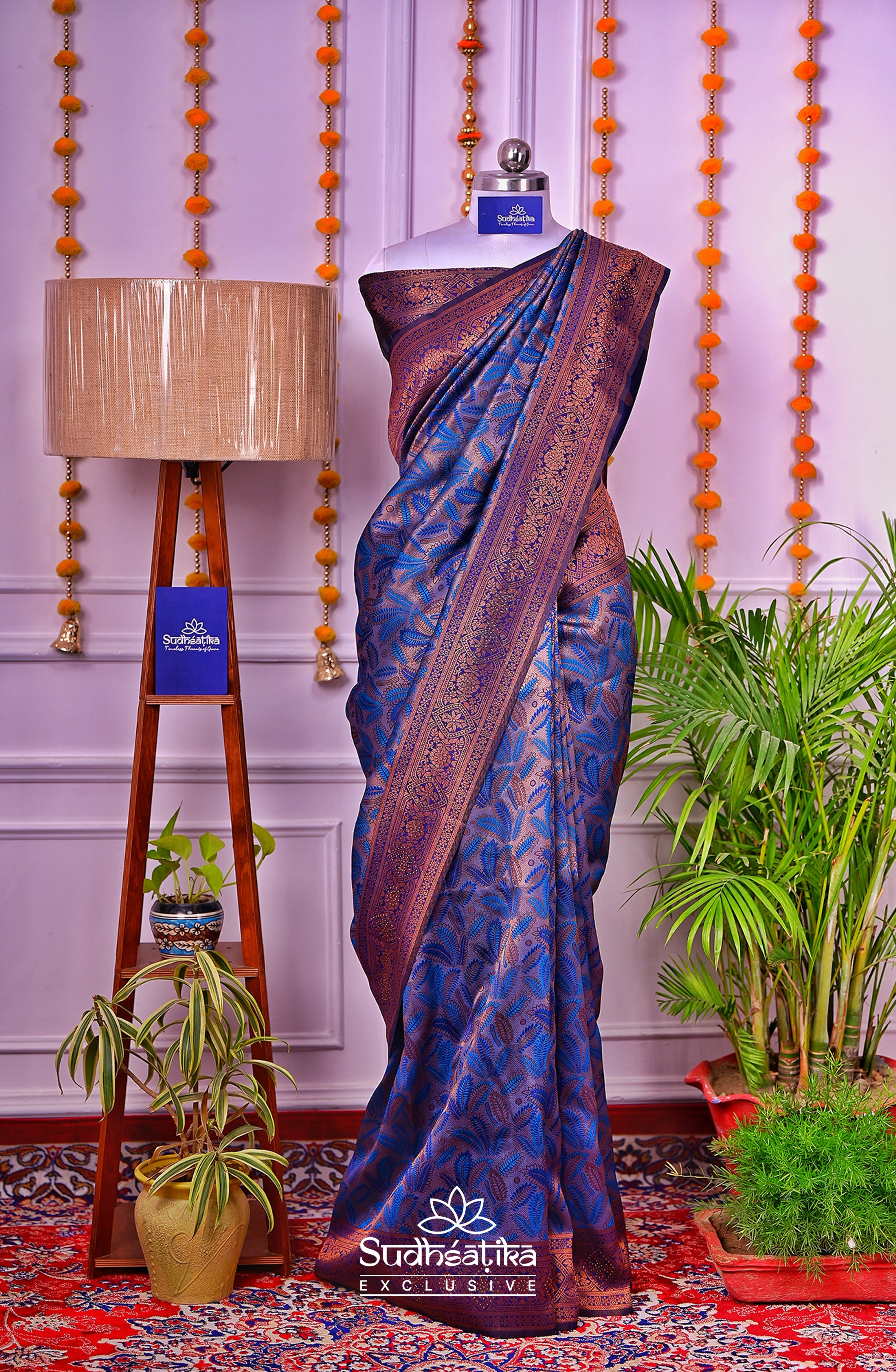Persian Blue Silk Woven Banarasi Saree Lightweight