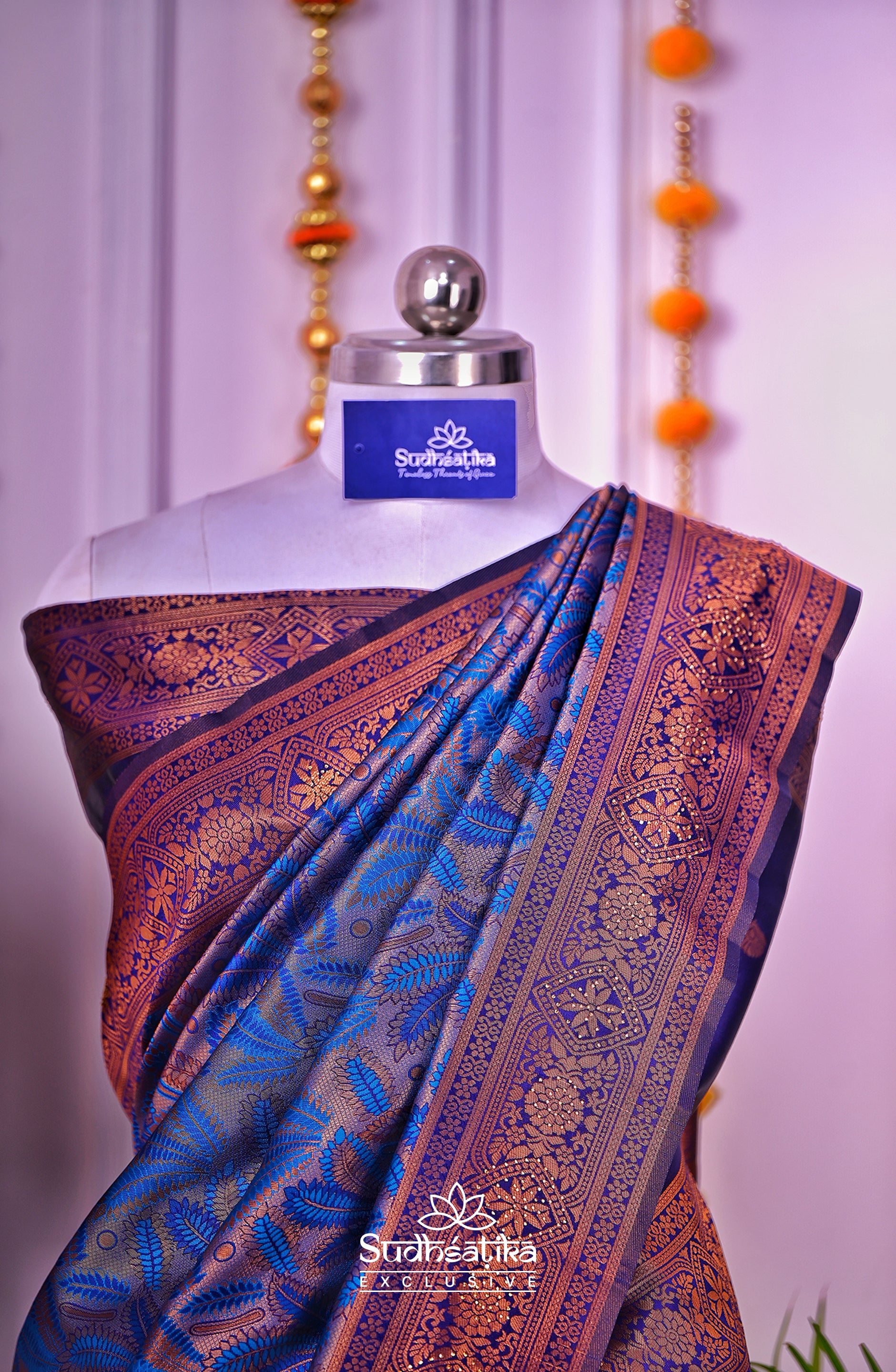 Persian Blue Silk Woven Banarasi Saree Lightweight