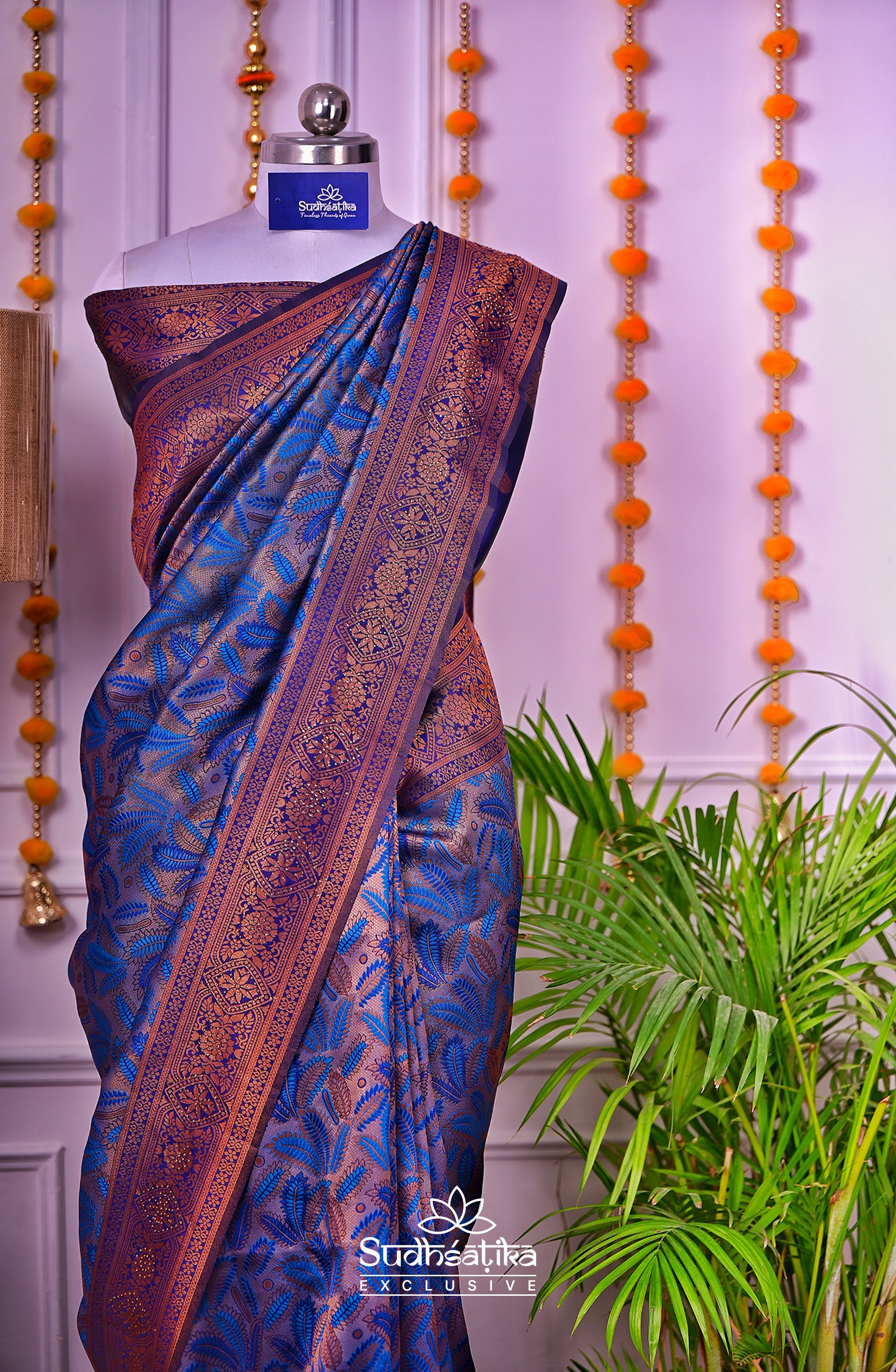 Persian Blue Silk Woven Banarasi Saree Lightweight