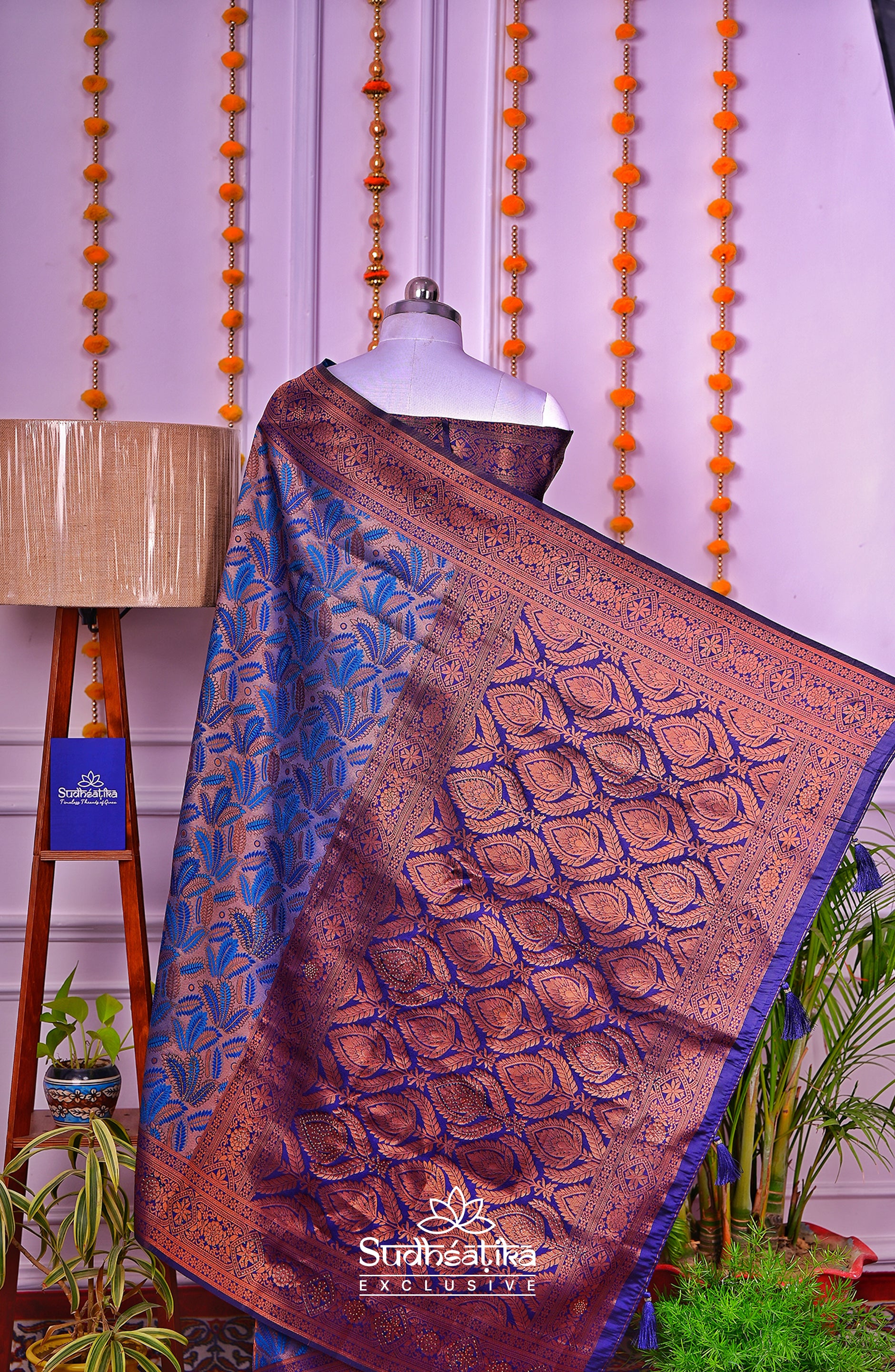 Persian Blue Silk Woven Banarasi Saree Lightweight