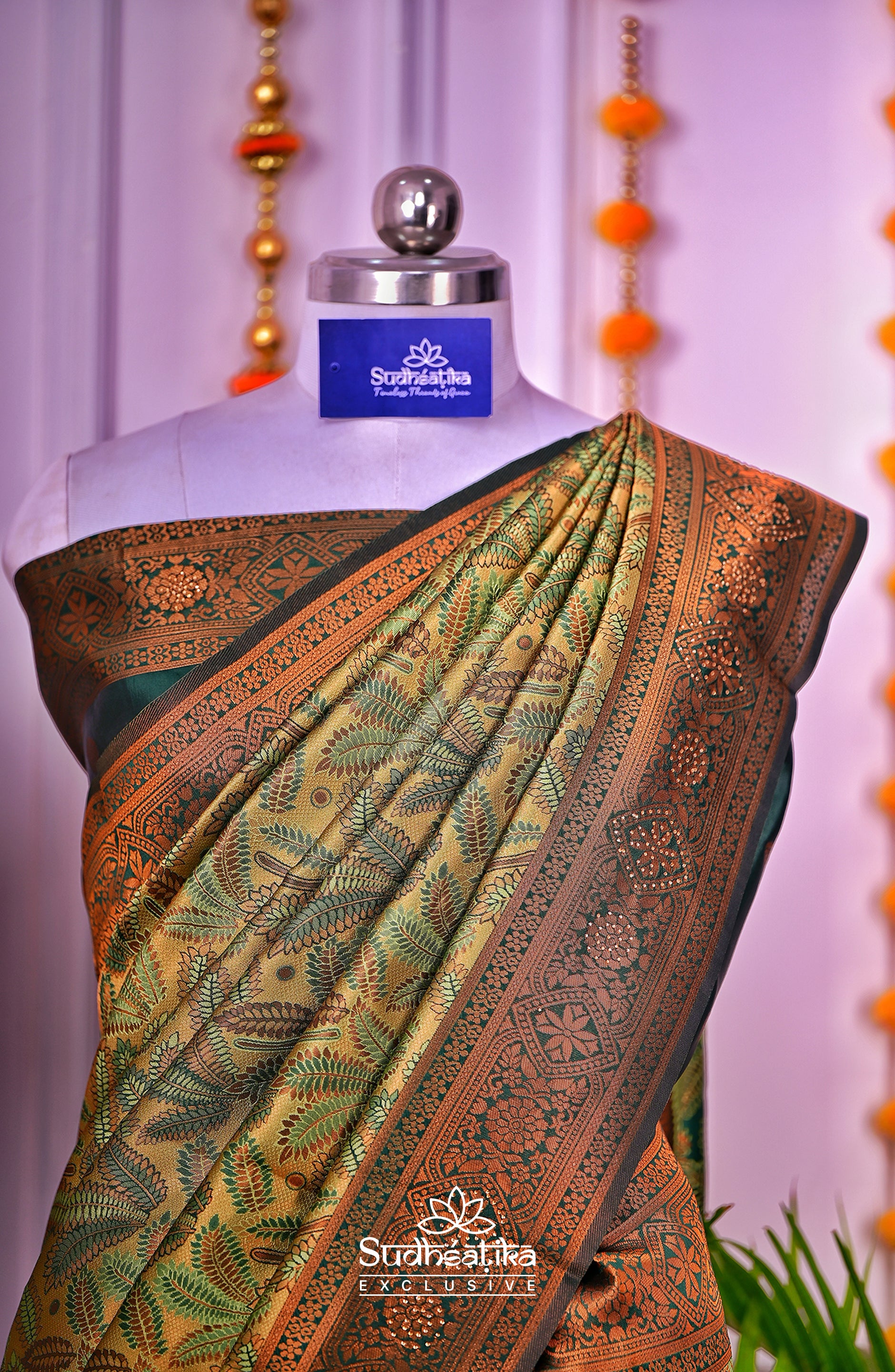 Mehendi Green Silk Woven Banarasi Saree Lightweight