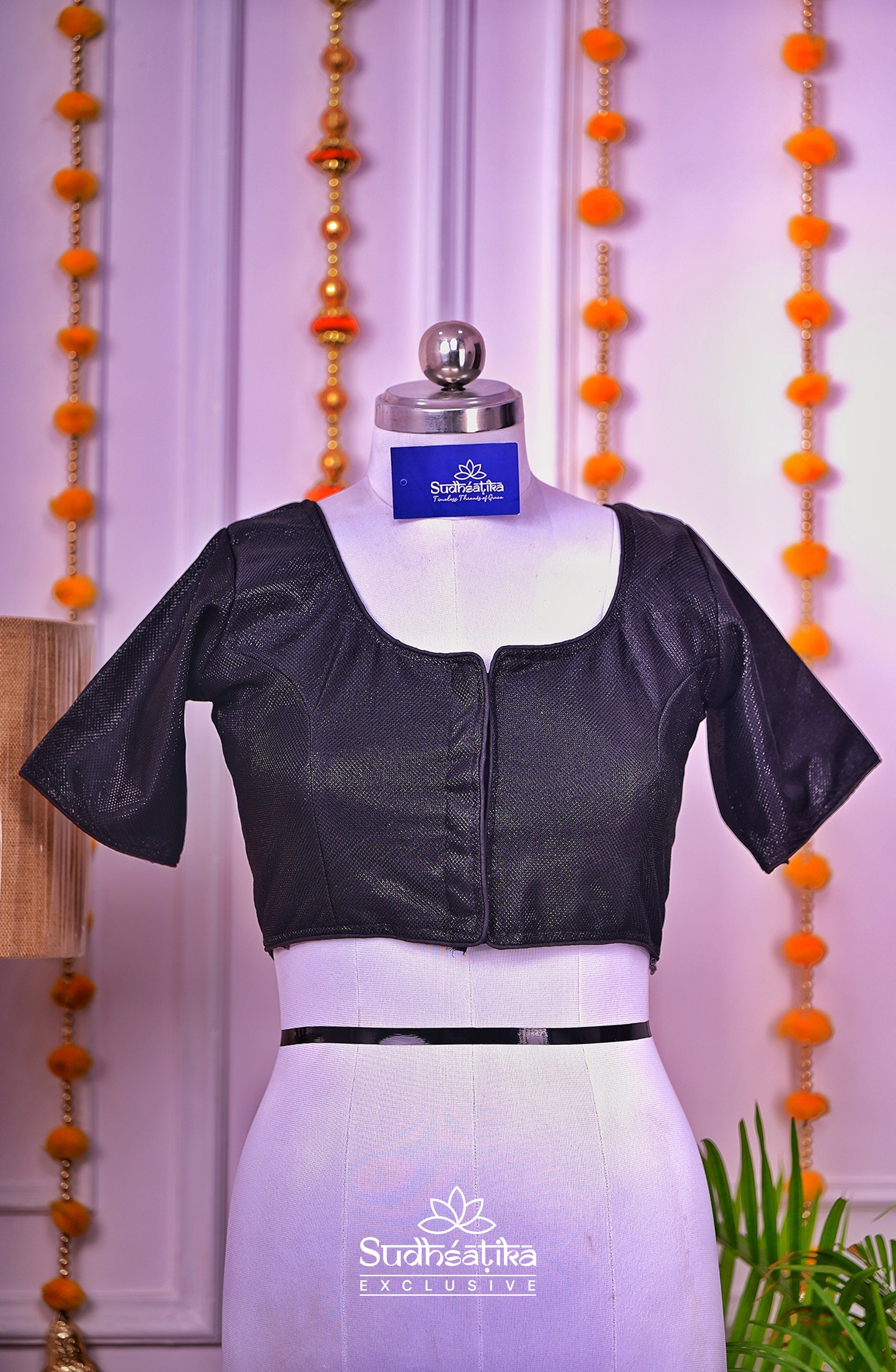 Party Wear Plain Black Stitched Blouse Design