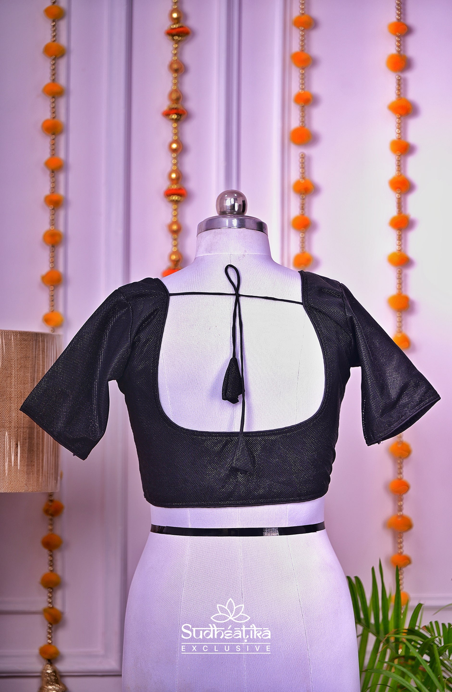 Party Wear Plain Black Stitched Blouse Design