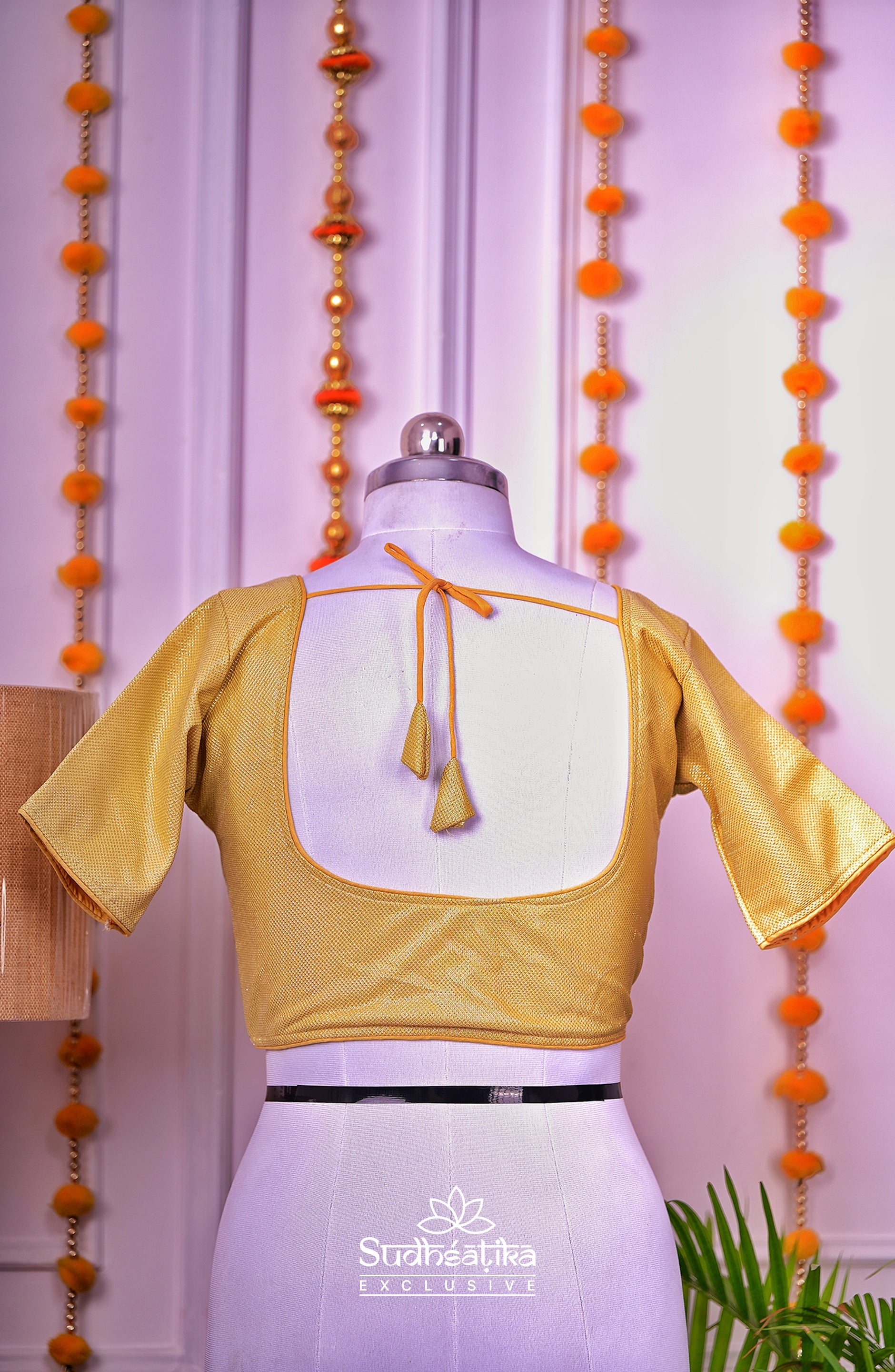Party Wear Plain Golden Stitched Blouse Design