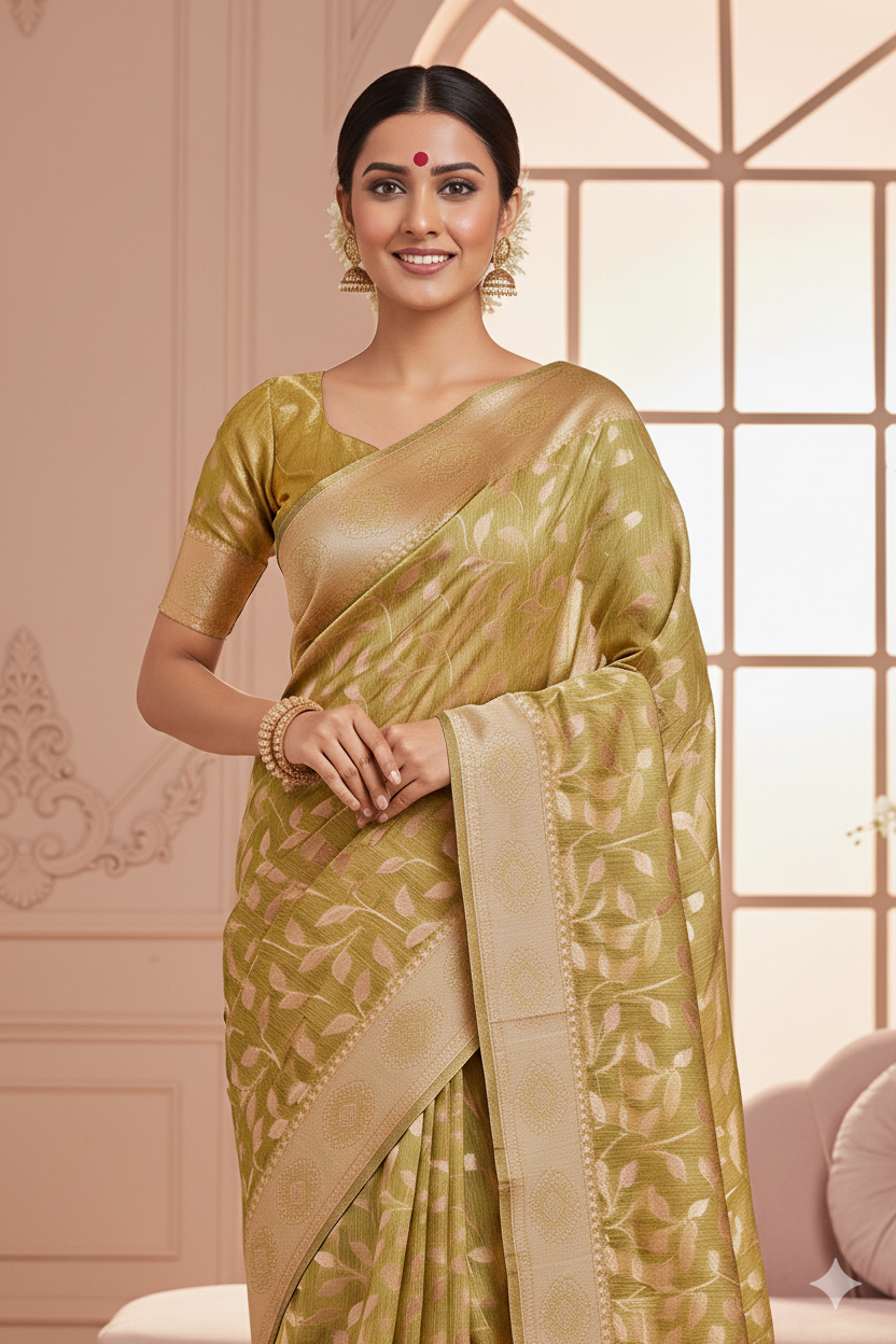 Mehandi Linen Silk Saree Lightweight