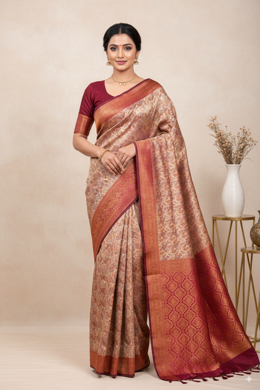 Wine Silk Woven Banarasi Saree Lightweight