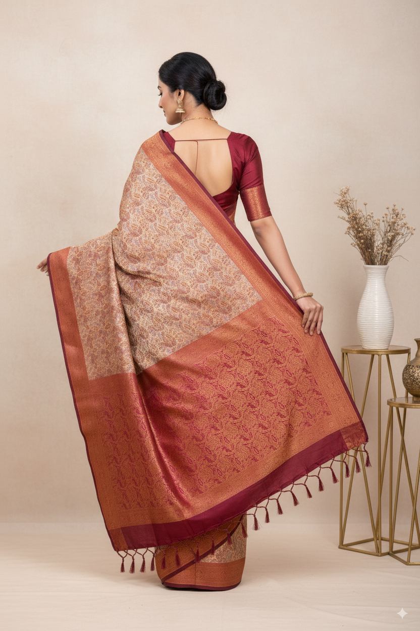 Wine Silk Woven Banarasi Saree Lightweight