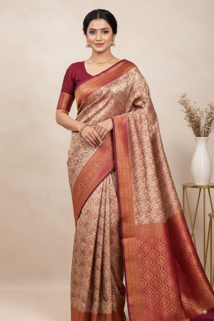 Wine Silk Woven Banarasi Saree Lightweight