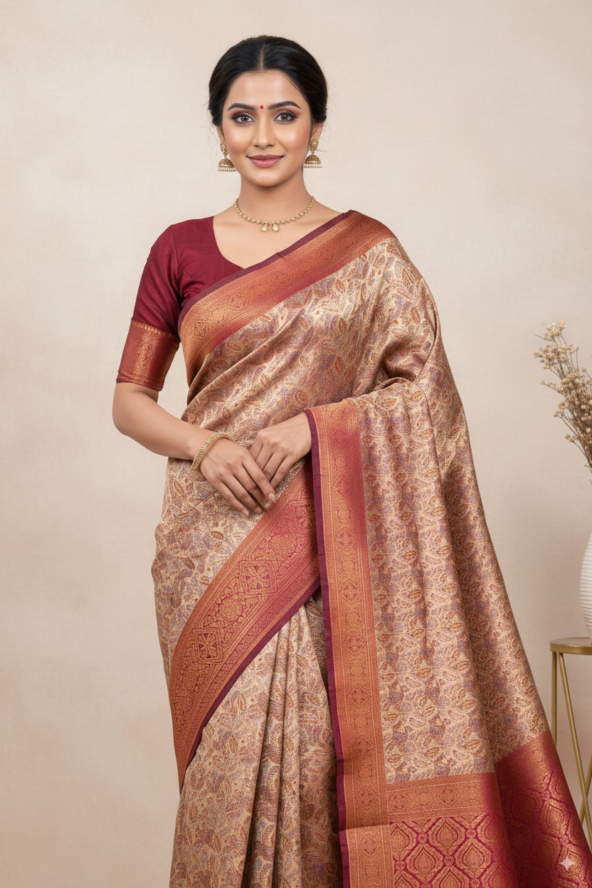 Wine Silk Woven Banarasi Saree Lightweight