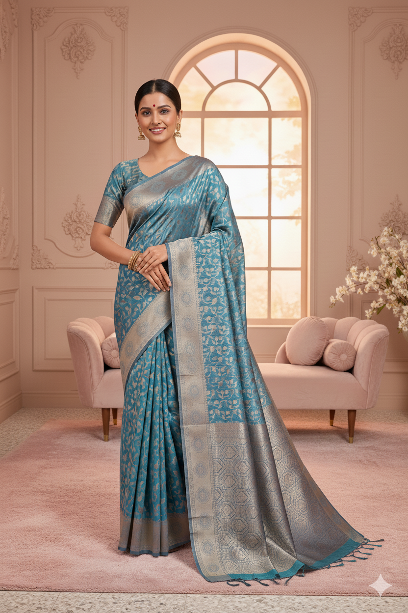 Rama Green Linen Silk Saree Lightweight