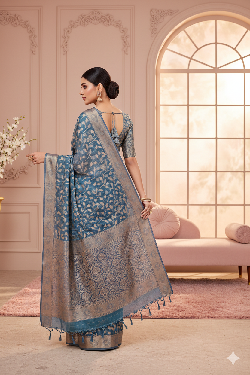 Rama Green Linen Silk Saree Lightweight