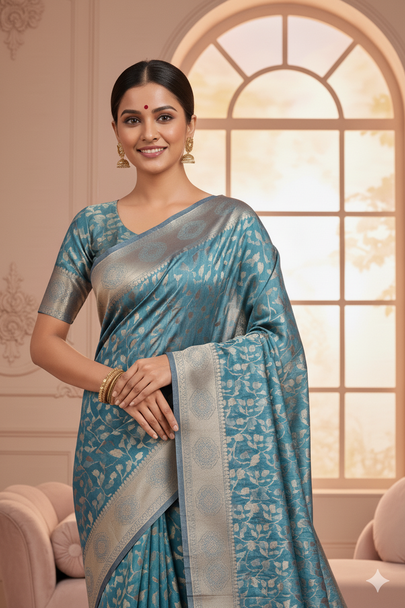 Rama Green Linen Silk Saree Lightweight
