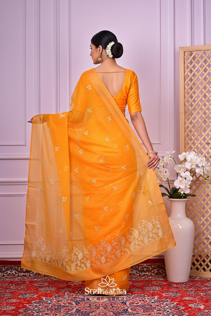 Yellow Gadhwal Cotton Lightweight Saree