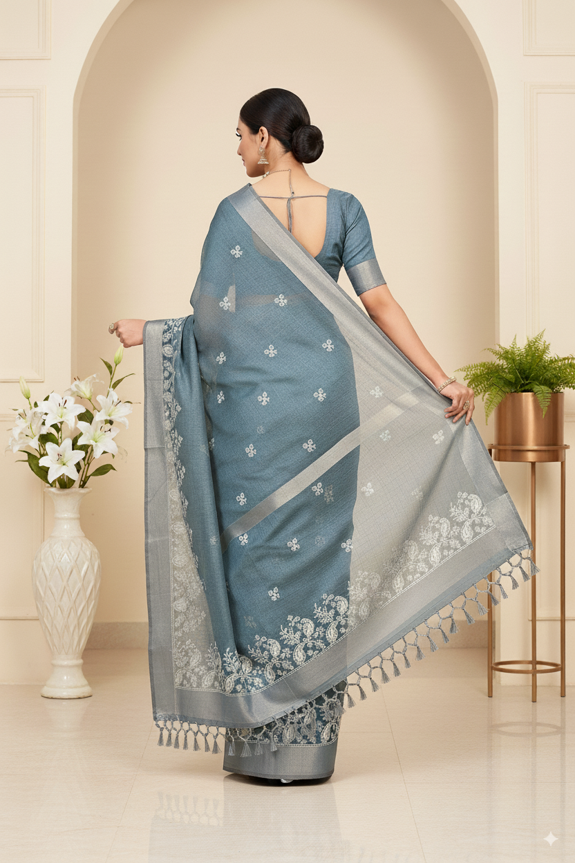 Teal Green Cotton Lightweight Saree