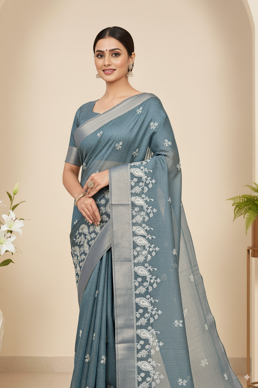 Teal Green Cotton Lightweight Saree