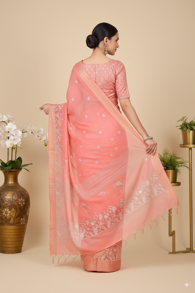 Rose Pink Gadhwal Cotton Lightweight Saree