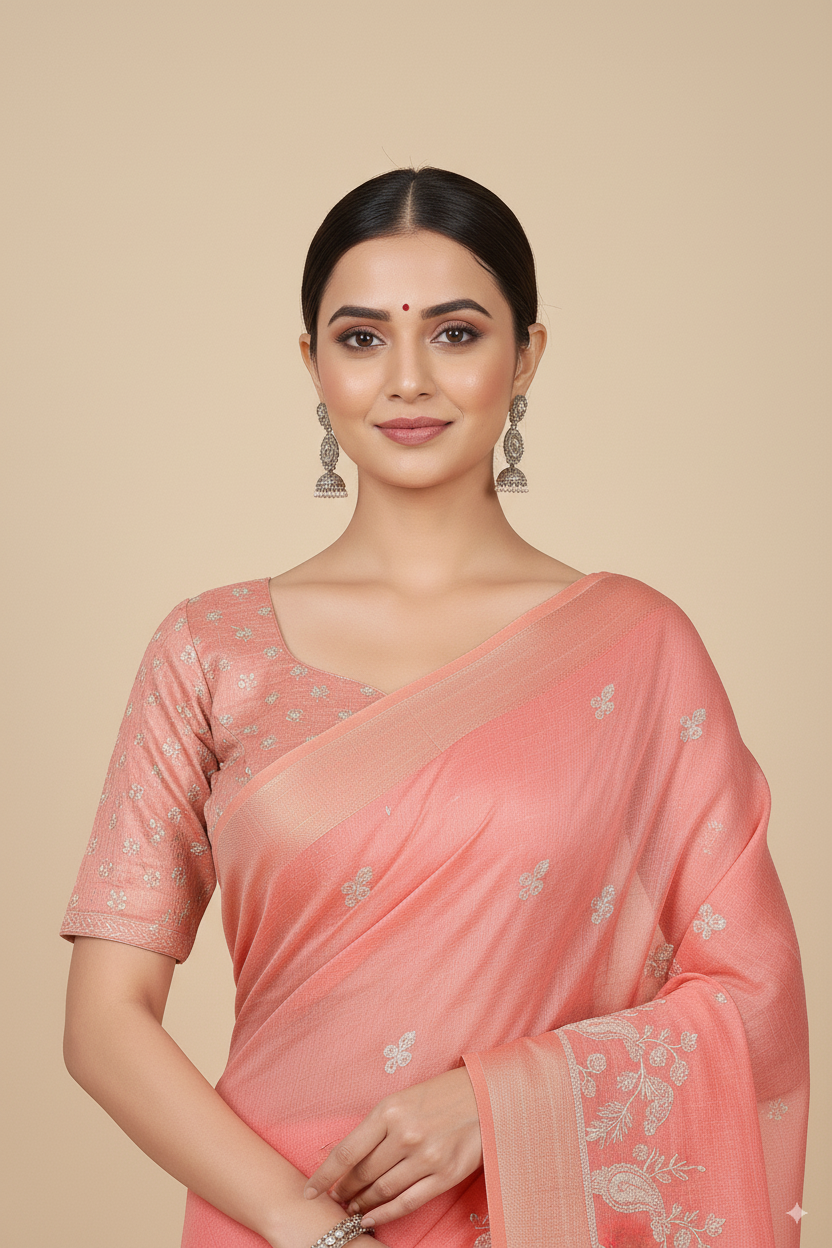 Rose Pink Gadhwal Cotton Lightweight Saree
