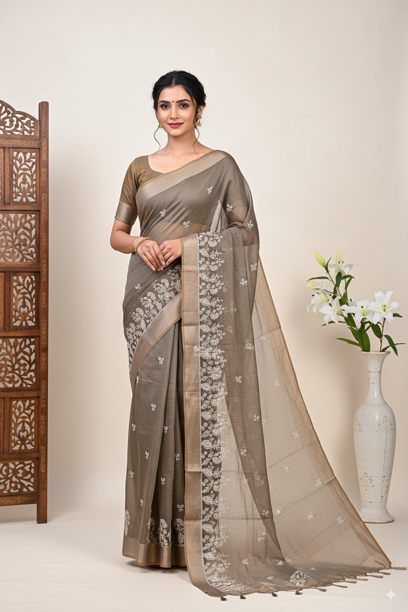 Mehndi Gadhwal Cotton Lightweight Saree