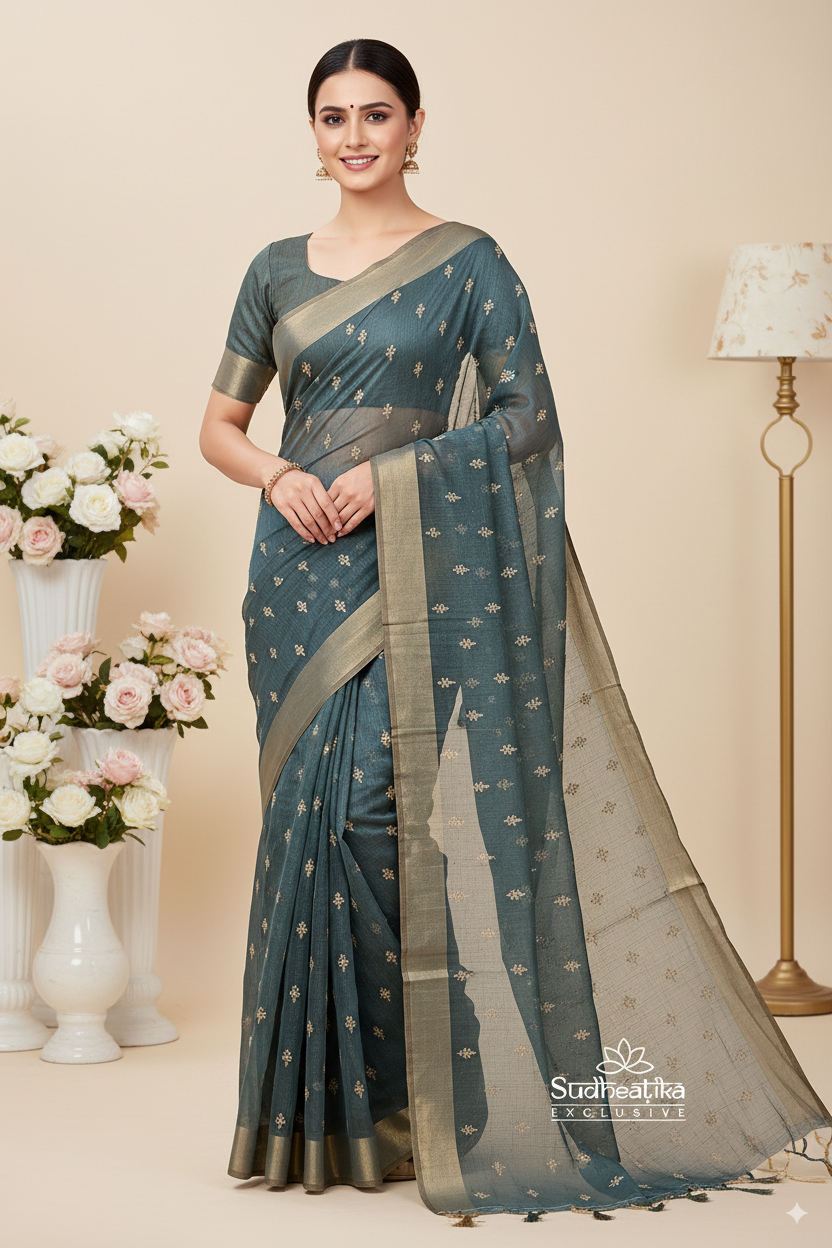 Teal Green Gadhwal Cotton Lightweight