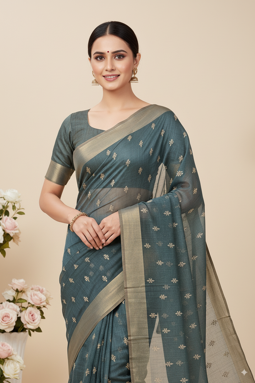Teal Green Gadhwal Cotton Lightweight