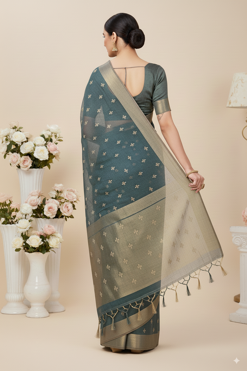 Teal Green Gadhwal Cotton Lightweight