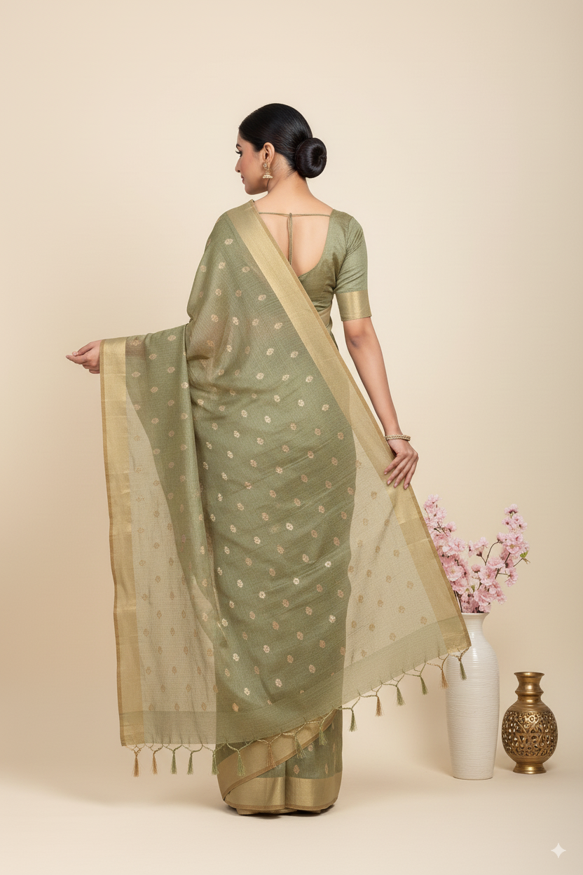 Olive Green Gadhwal Cotton Lightweight
