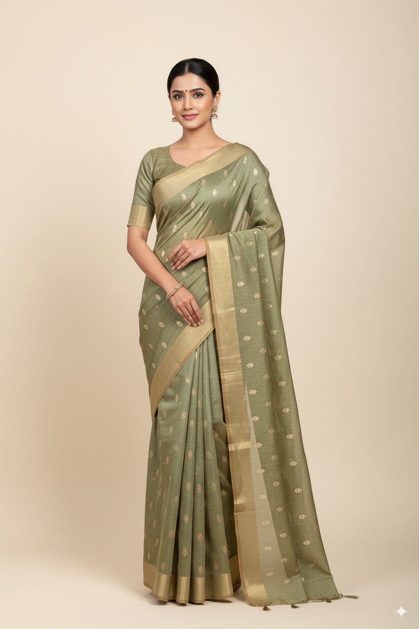 Olive Green Gadhwal Cotton Lightweight