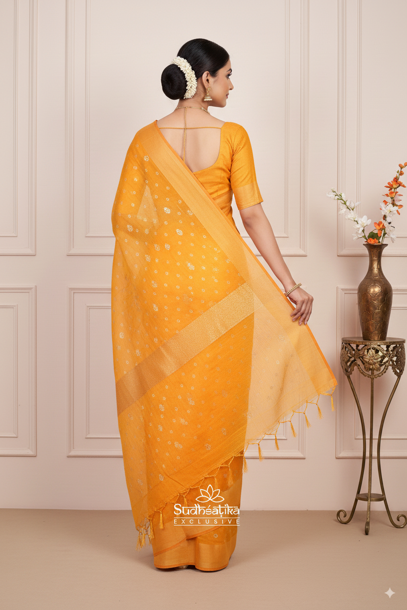 Mustard Gadhwal Cotton Lightweight Saree