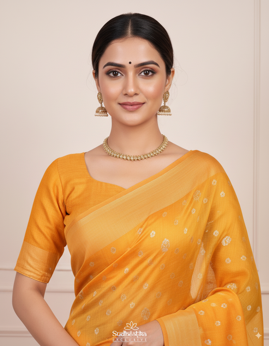 Mustard Gadhwal Cotton Lightweight Saree