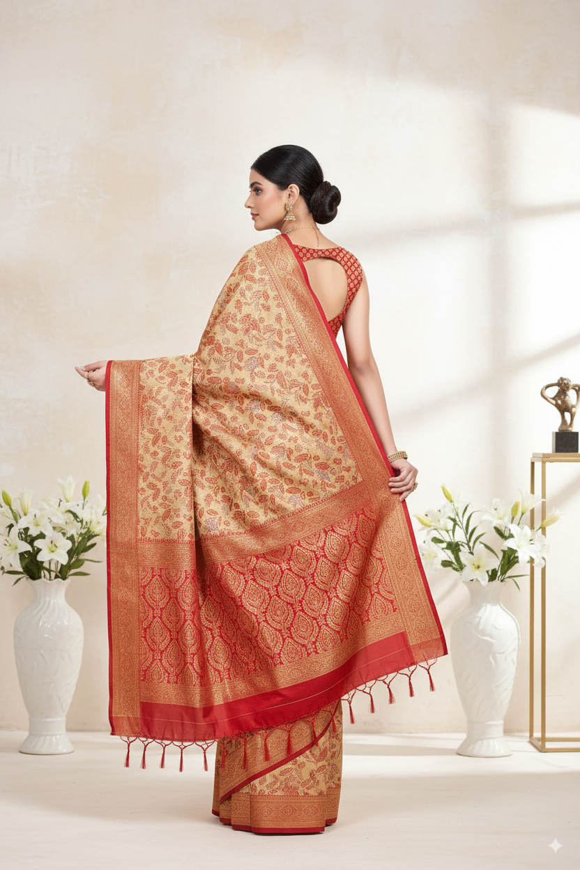Red and Beige Silk Woven Banarasi Saree – Lightweight