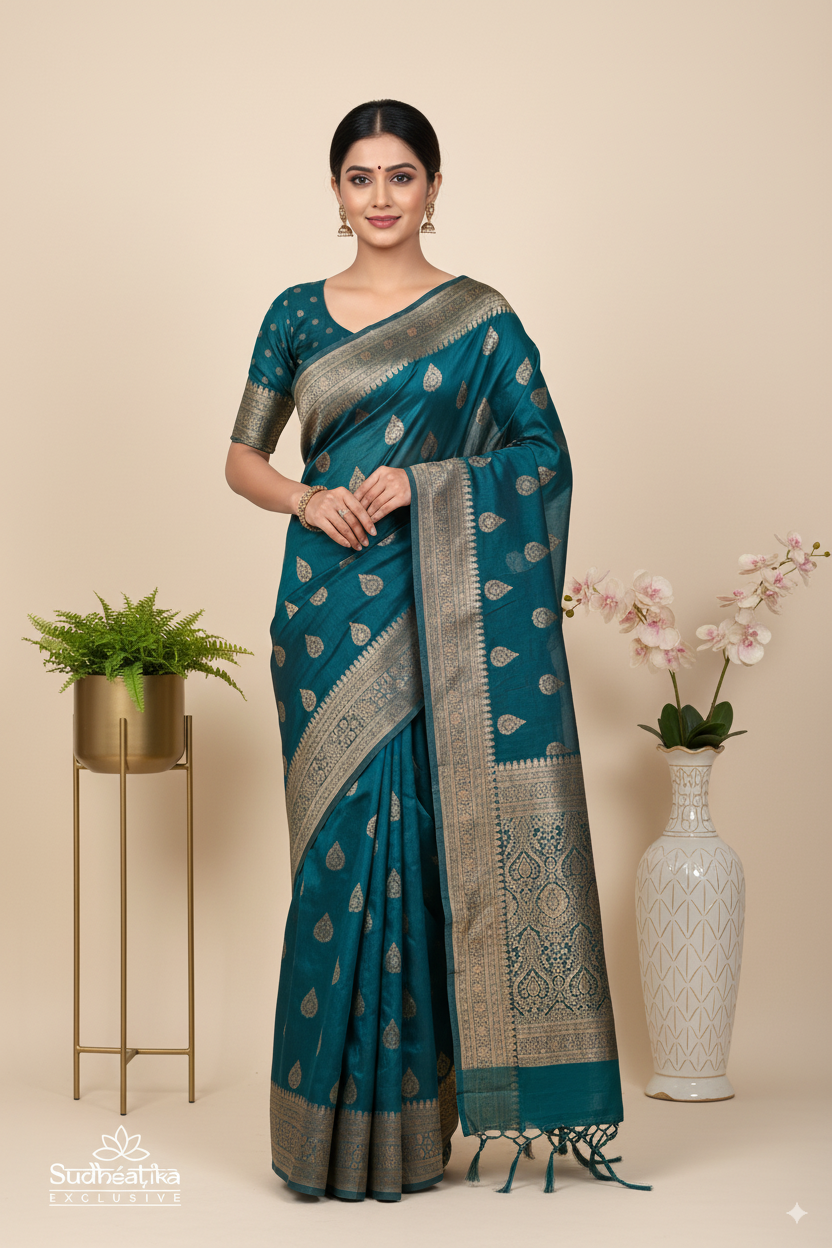 Emerald Green Banarsi Cotton Silk Lightweight