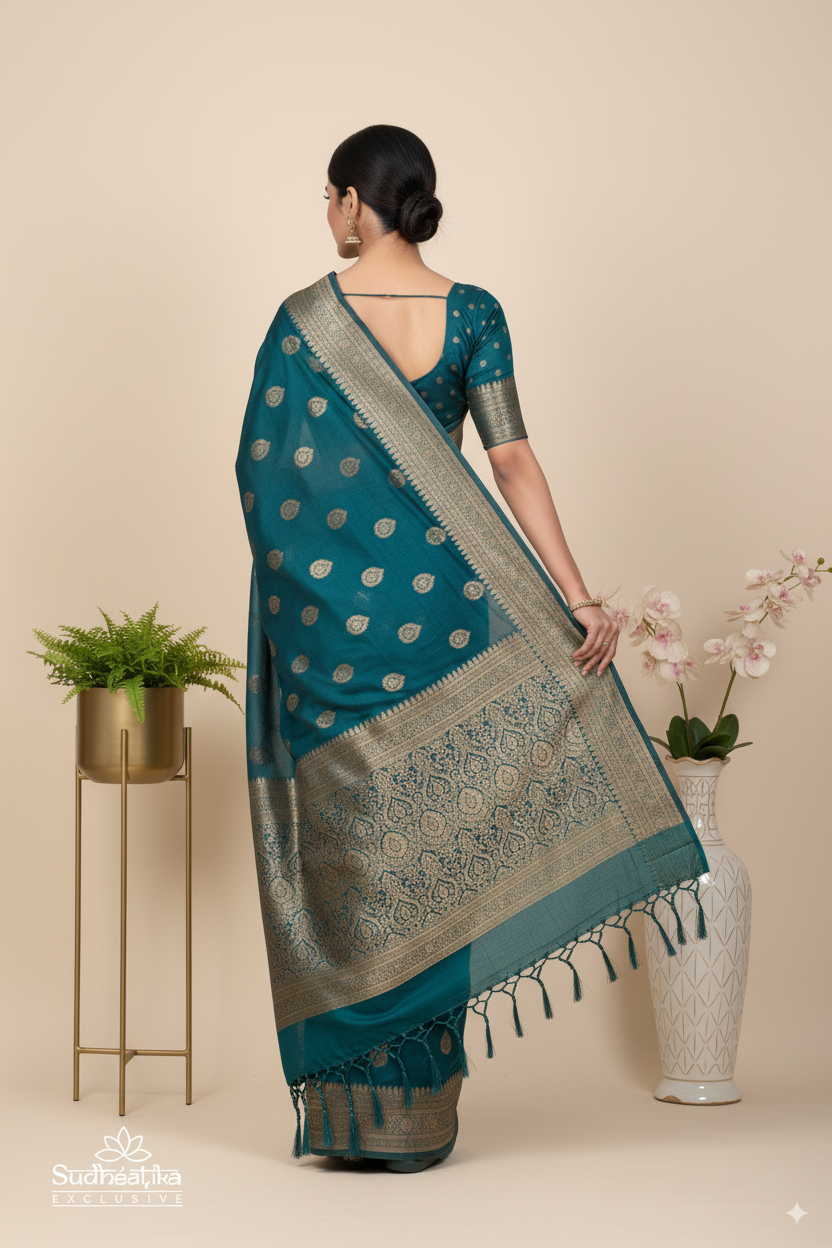Emerald Green Banarsi Cotton Silk Lightweight