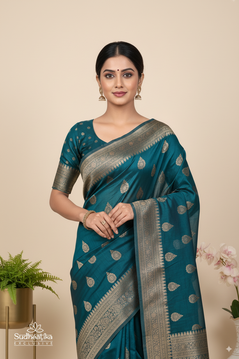 Emerald Green Banarsi Cotton Silk Lightweight