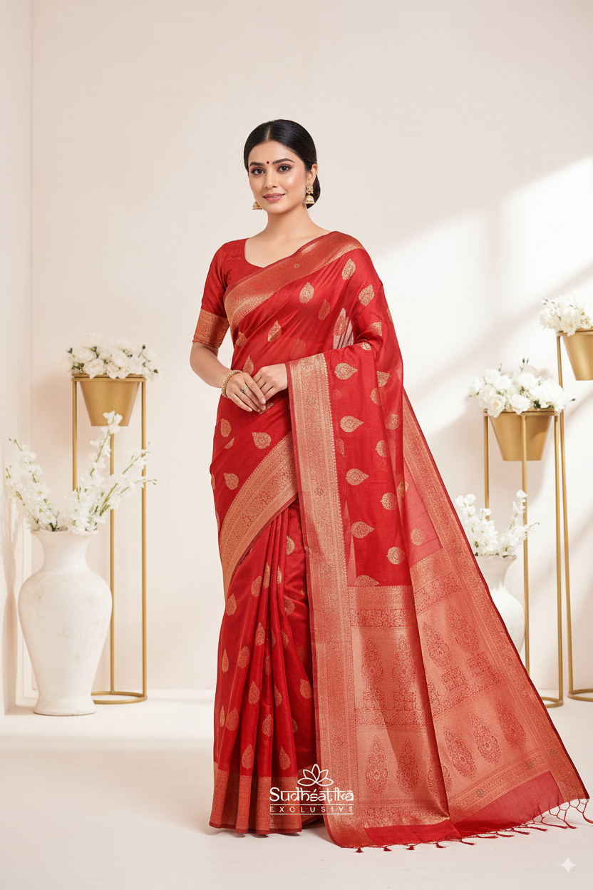 Marron Banarsi Cotton Silk Lightweight Saree