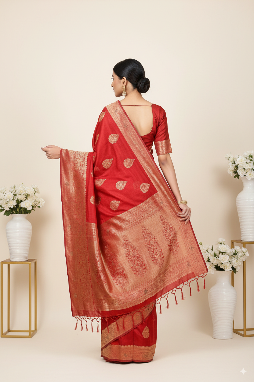 Marron Banarsi Cotton Silk Lightweight Saree