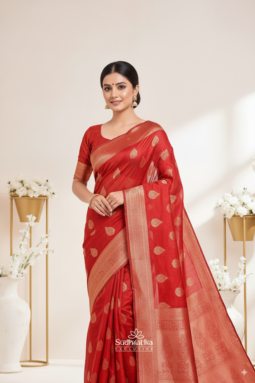 Marron Banarsi Cotton Silk Lightweight Saree