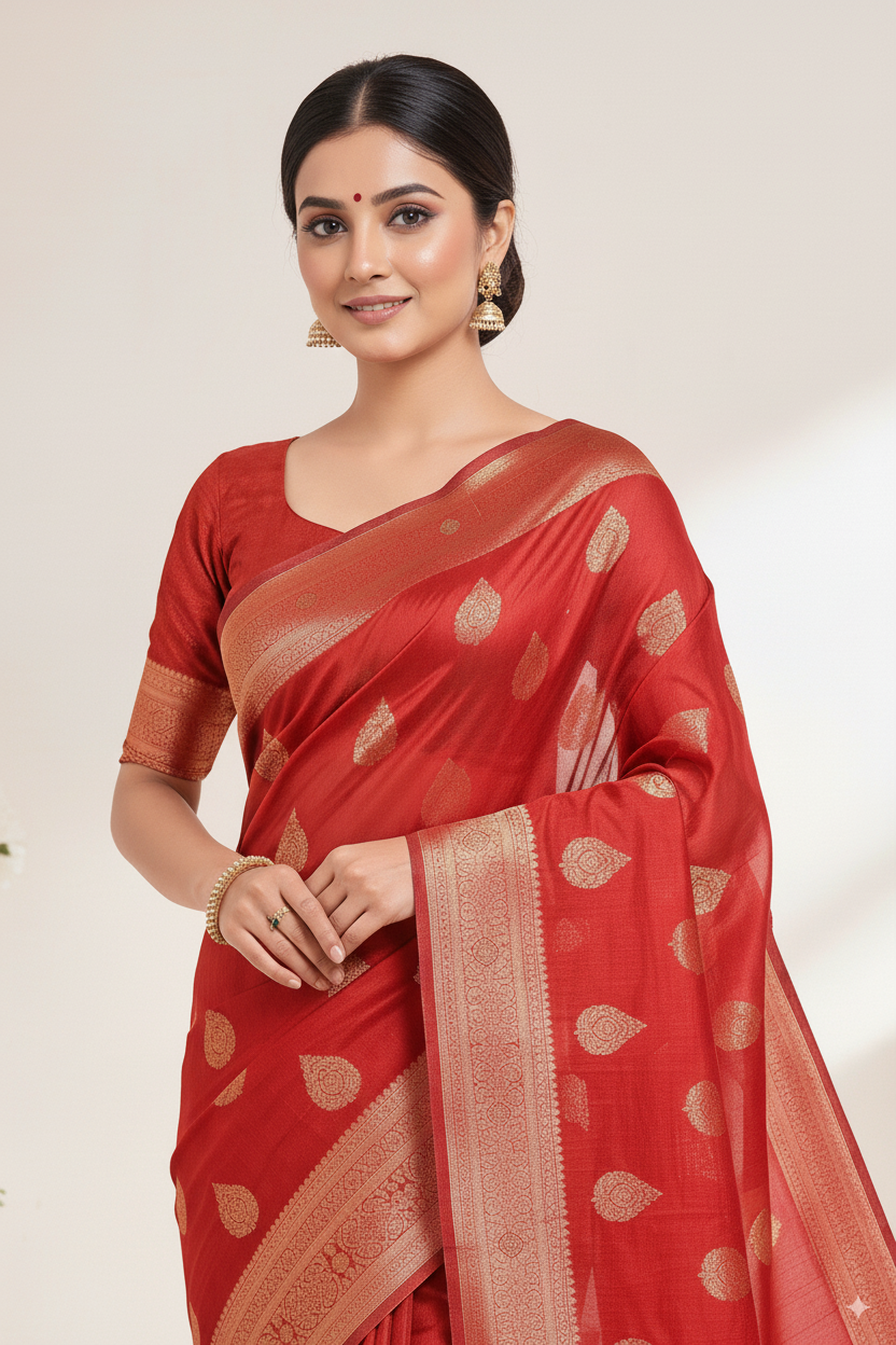 Marron Banarsi Cotton Silk Lightweight Saree