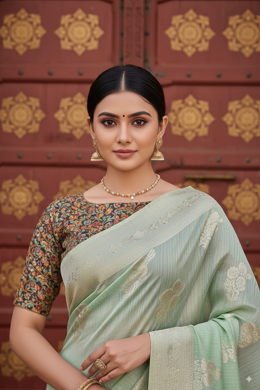 Light Green Banarsi Spun Cotton