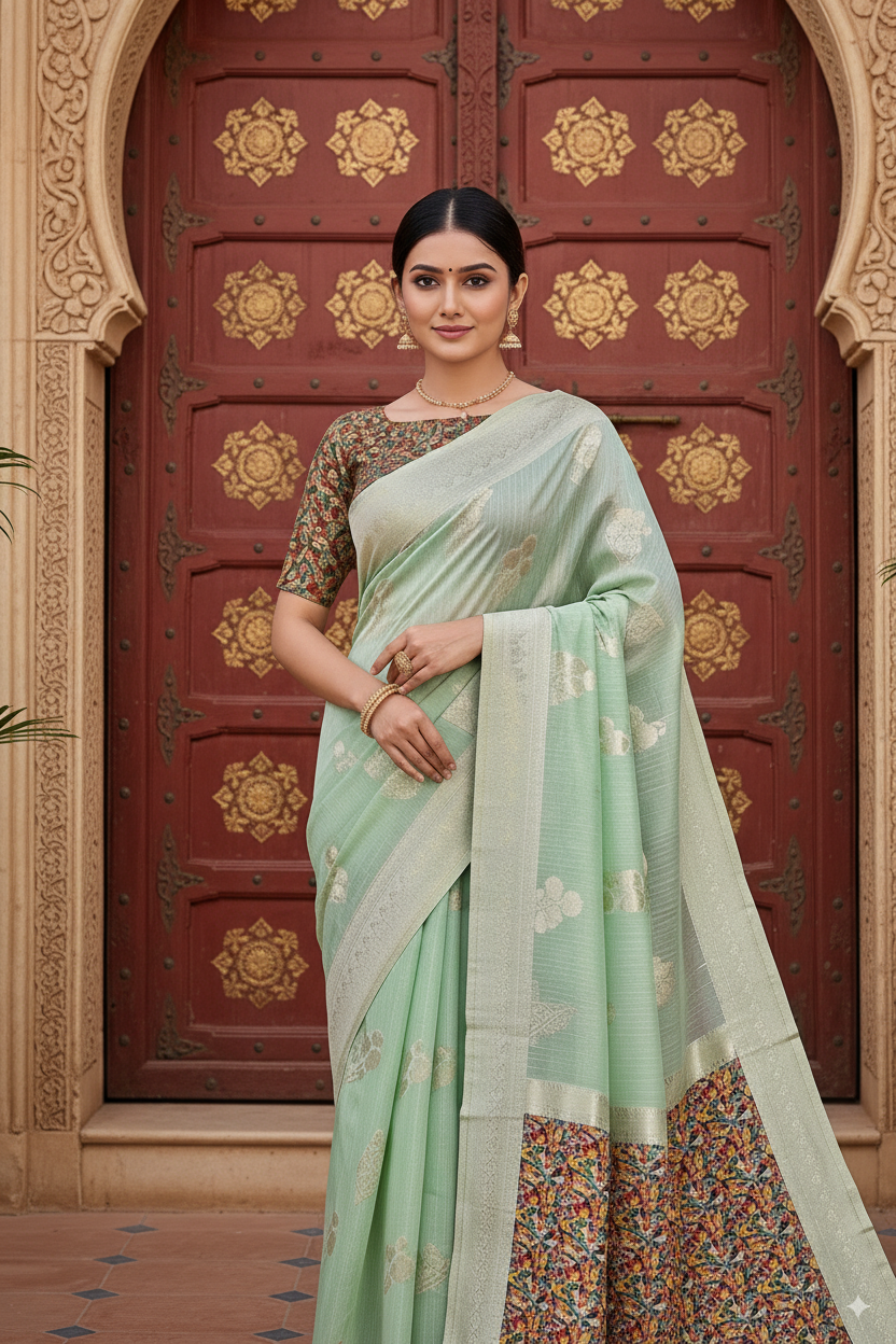 Light Green Banarsi Spun Cotton