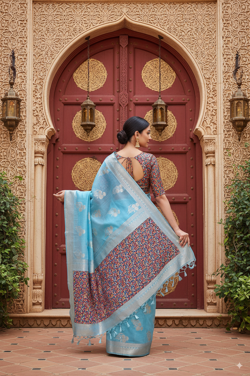 Powder Blue Banarsi Spun Cotton