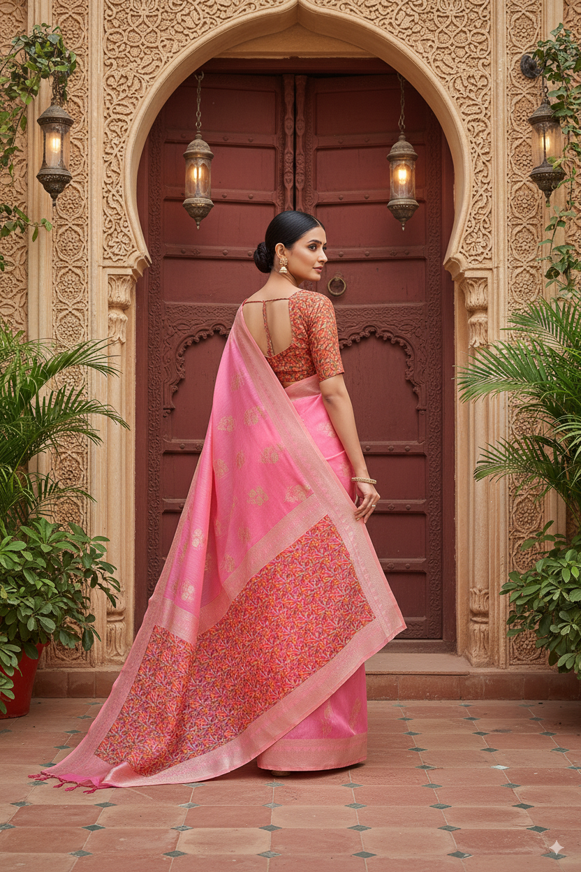 Pink Banarsi Spun Cotton