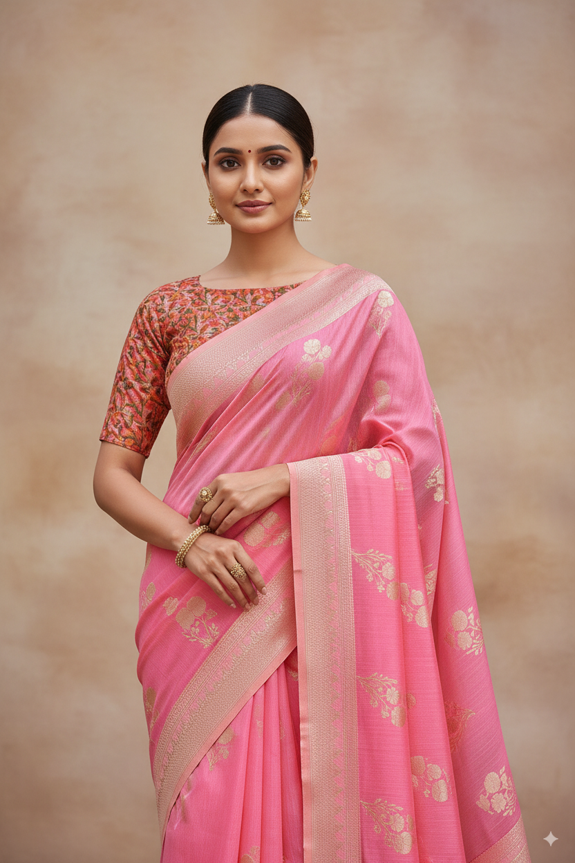 Pink Banarsi Spun Cotton