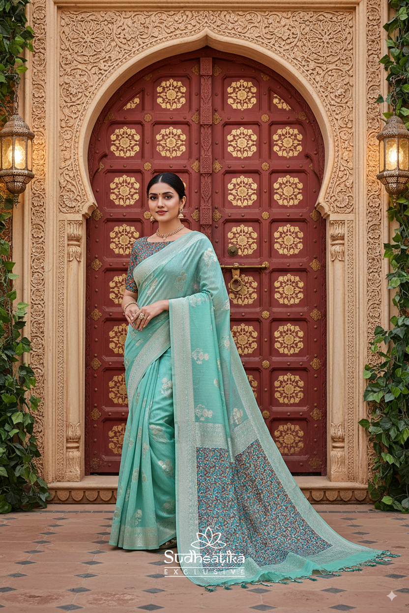 Sea Green Banarsi Spun Cotton