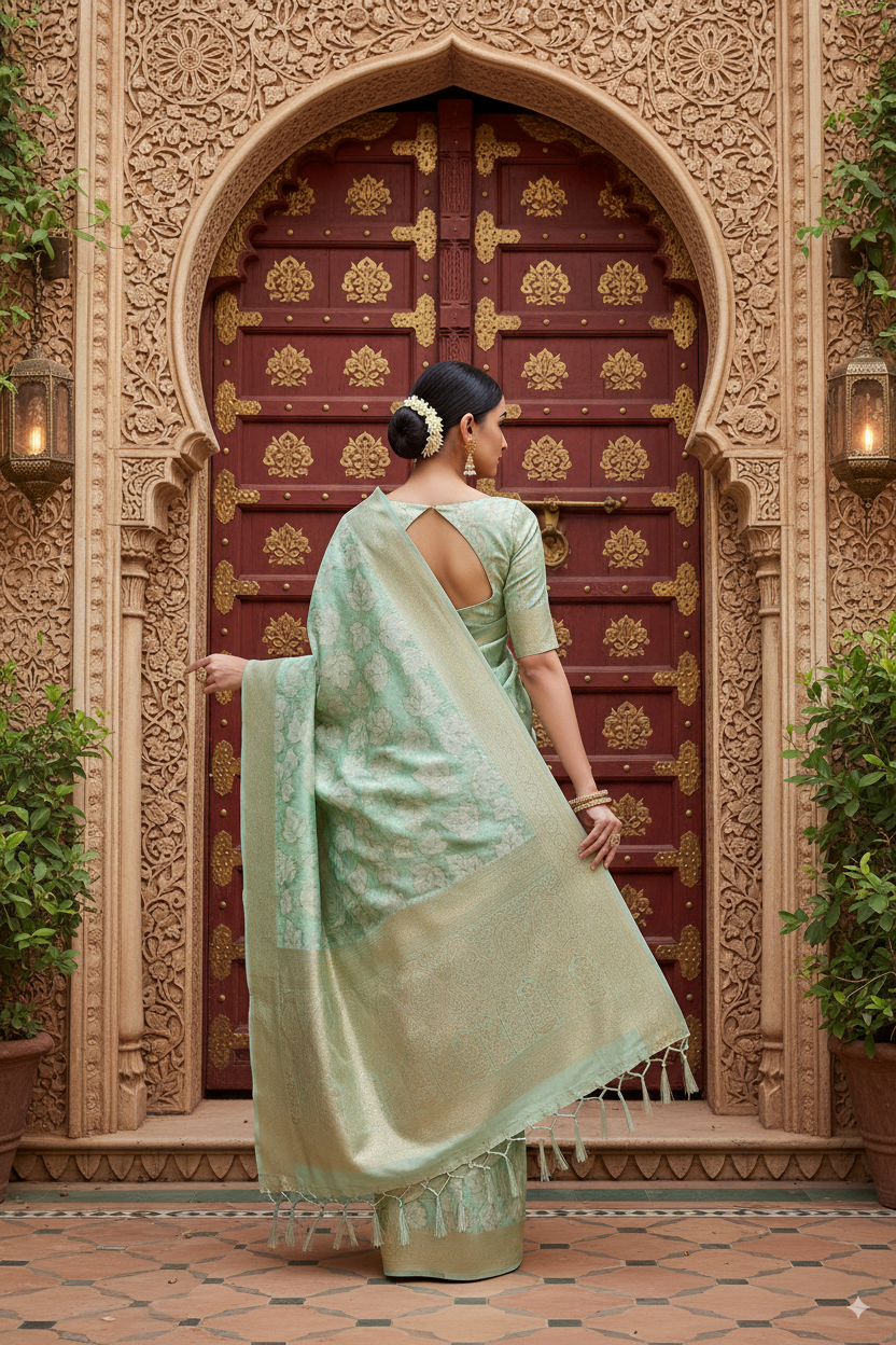 Sea Green Banarsi Cotton Silk Lightweight