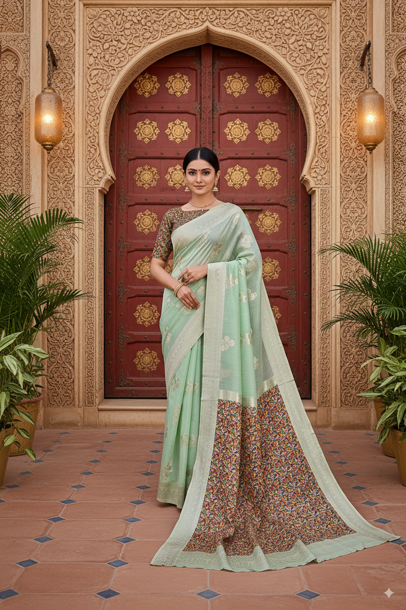 Light Green Banarsi Spun Cotton