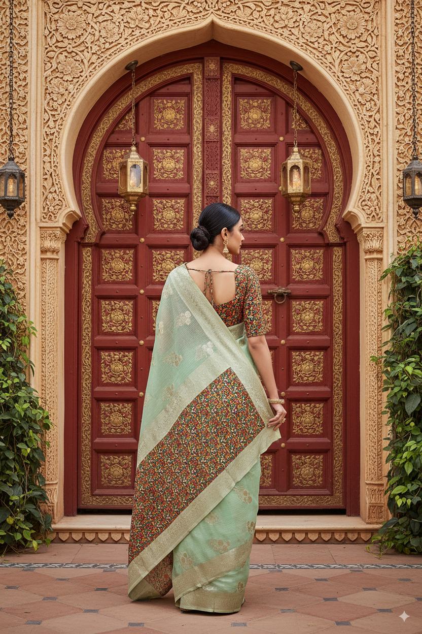 Light Green Banarsi Spun Cotton
