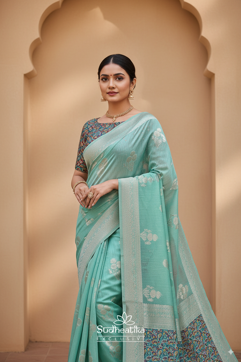 Sea Green Banarsi Spun Cotton