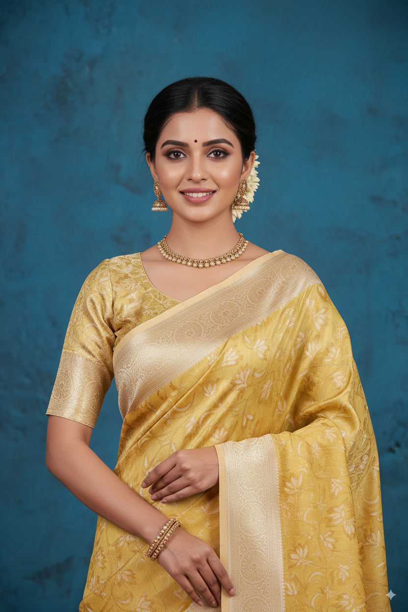 Lemon Yellow Banarsi Cotton Silk Lightweight
